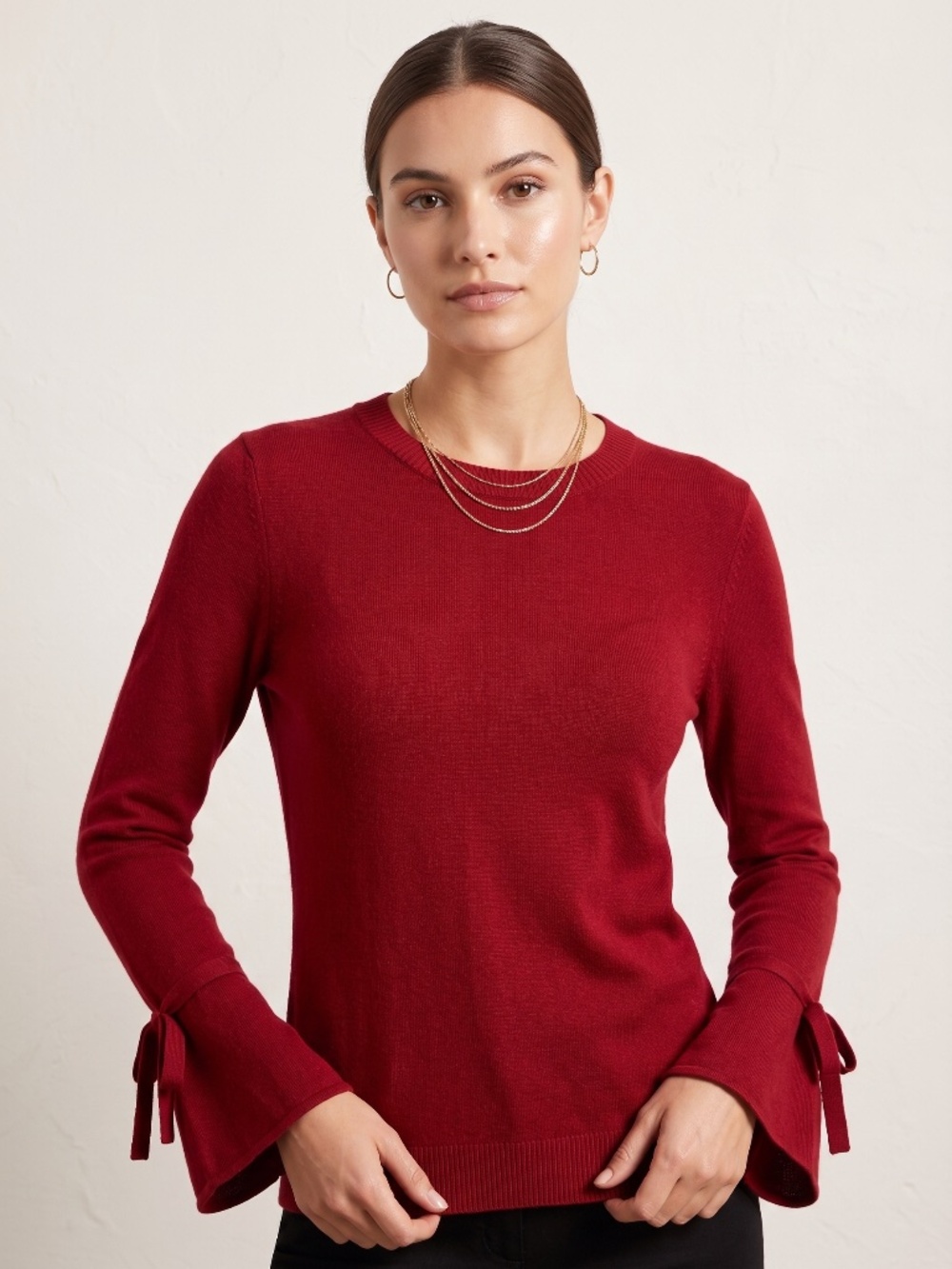 MICHAEL Michael Kors Red Tie-Cuff Bell-Sleeve Sweater (Medium)
